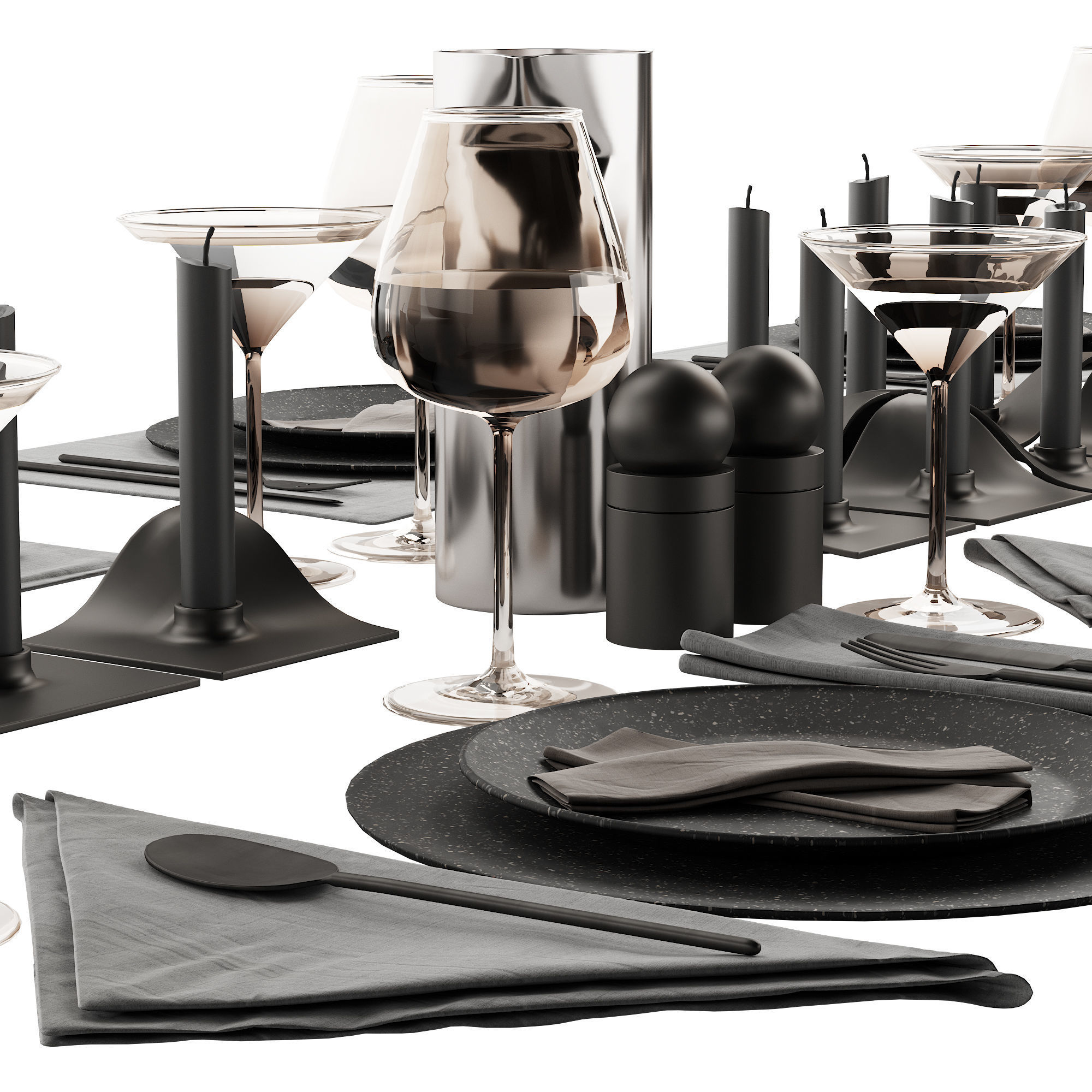 063 Tableware decor set 01 dark matte 3D model_5