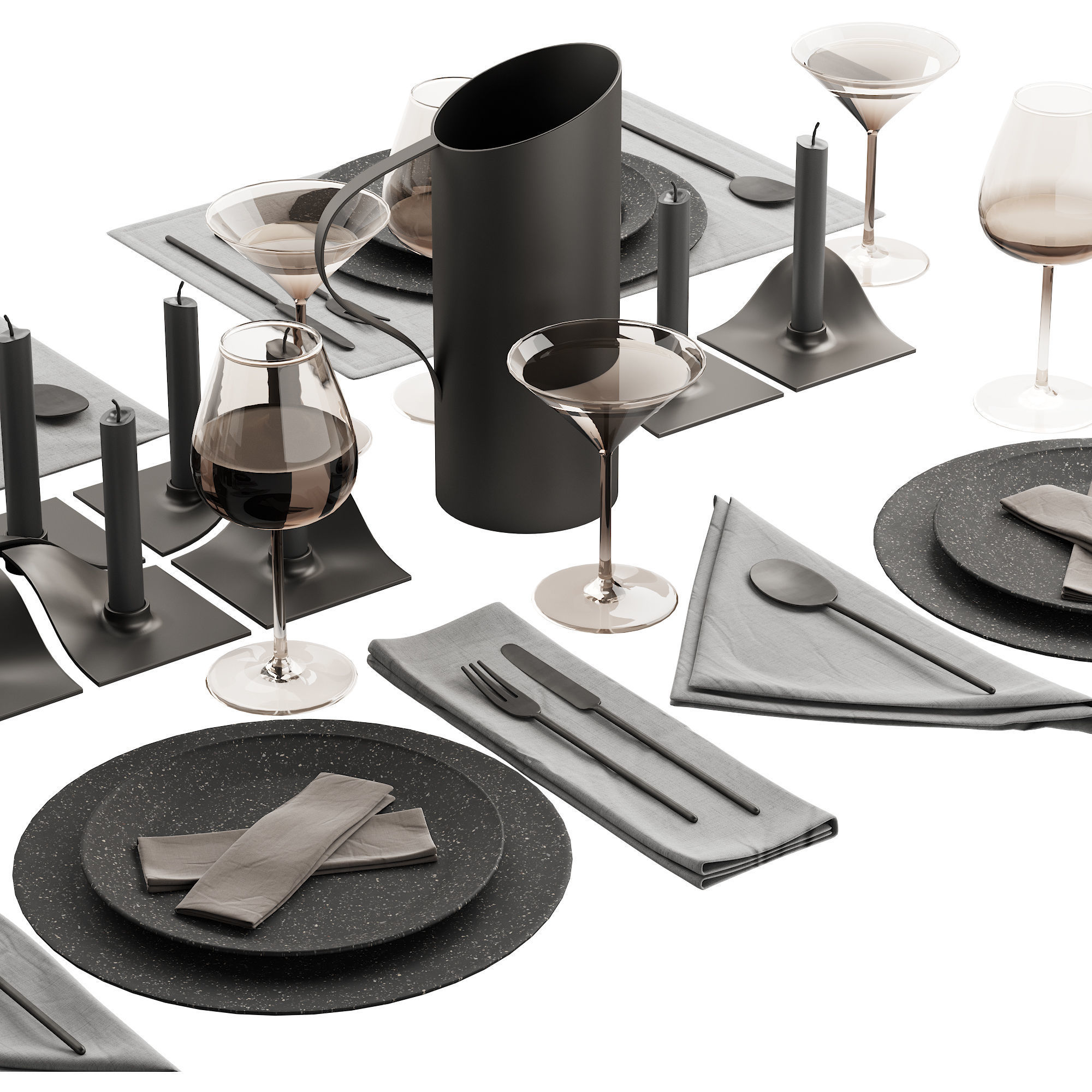 063 Tableware decor set 01 dark matte 3D model_3
