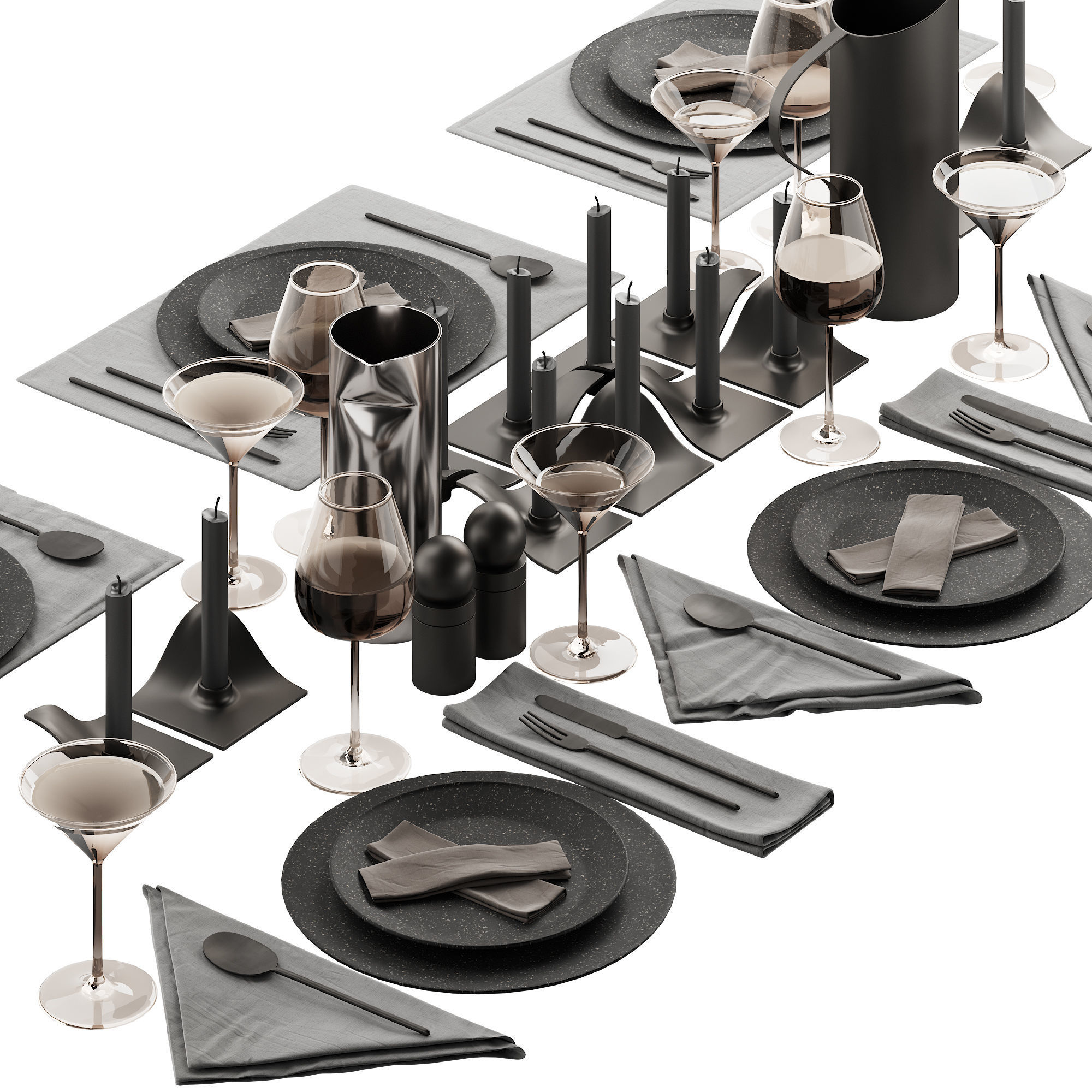 063 Tableware decor set 01 dark matte 3D model_1