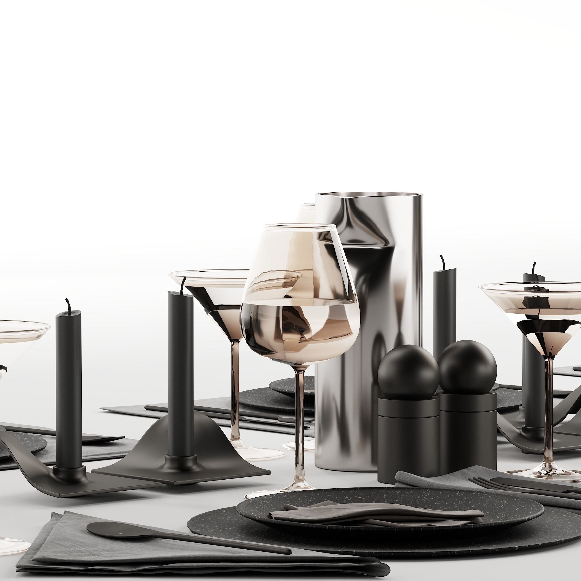 063 Tableware decor set 01 dark matte 3D model_8
