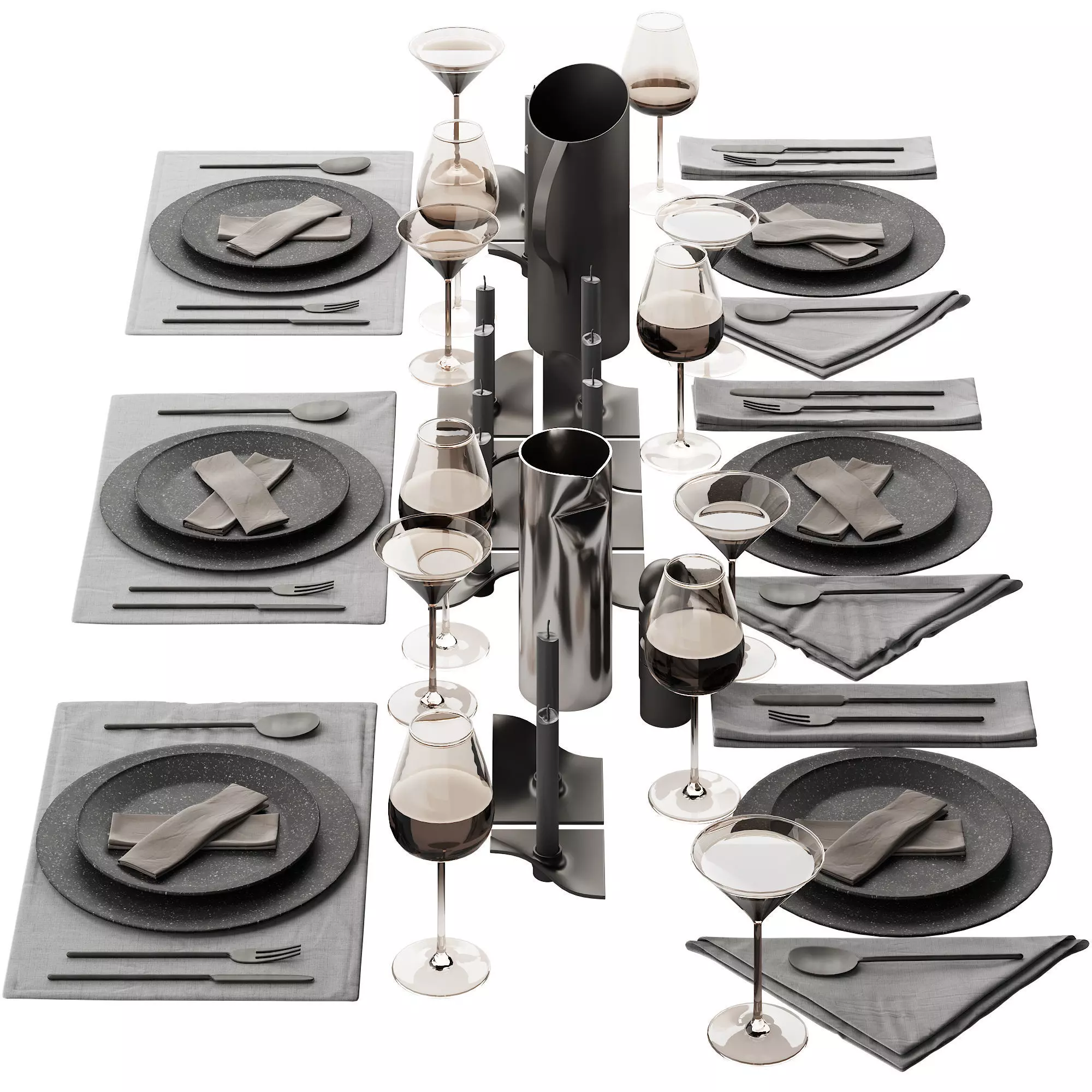 063 Tableware decor set 01 dark matte 3D model_0