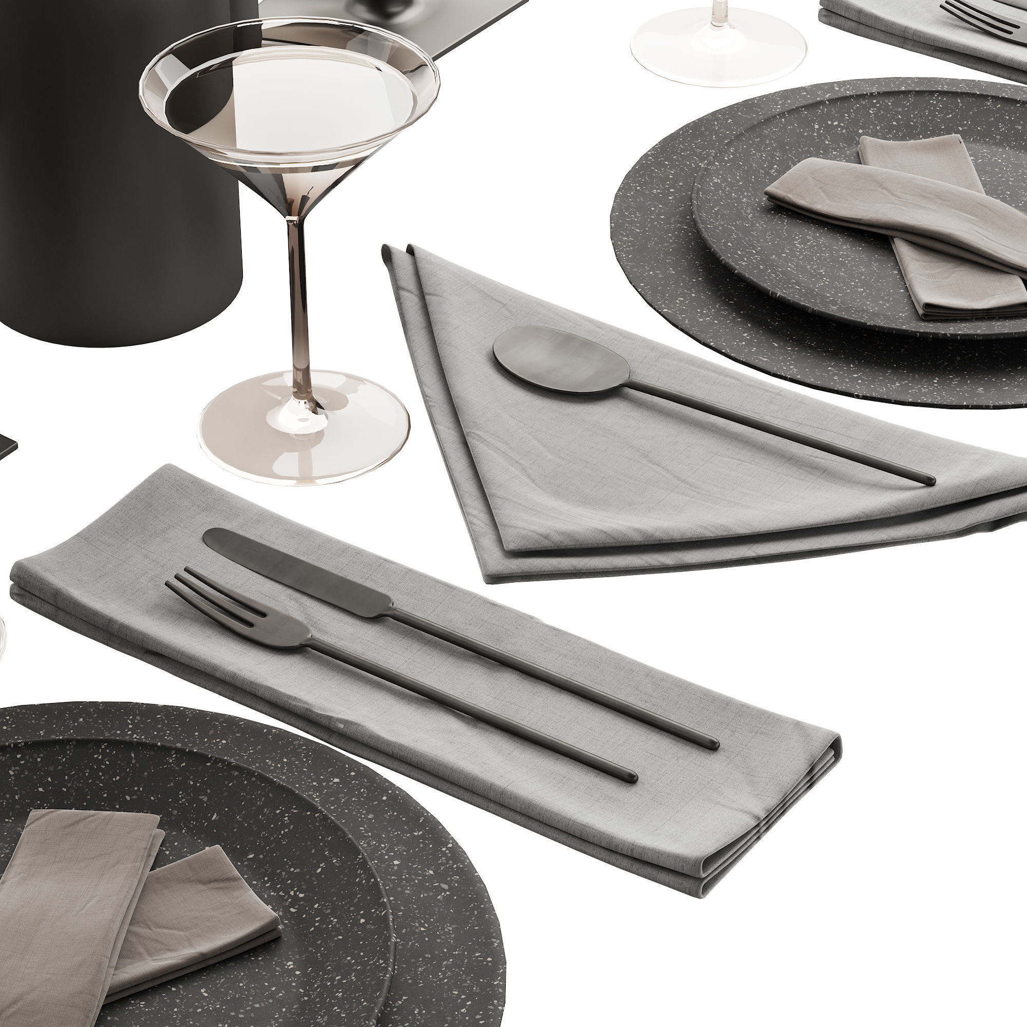063 Tableware decor set 01 dark matte 3D model_2