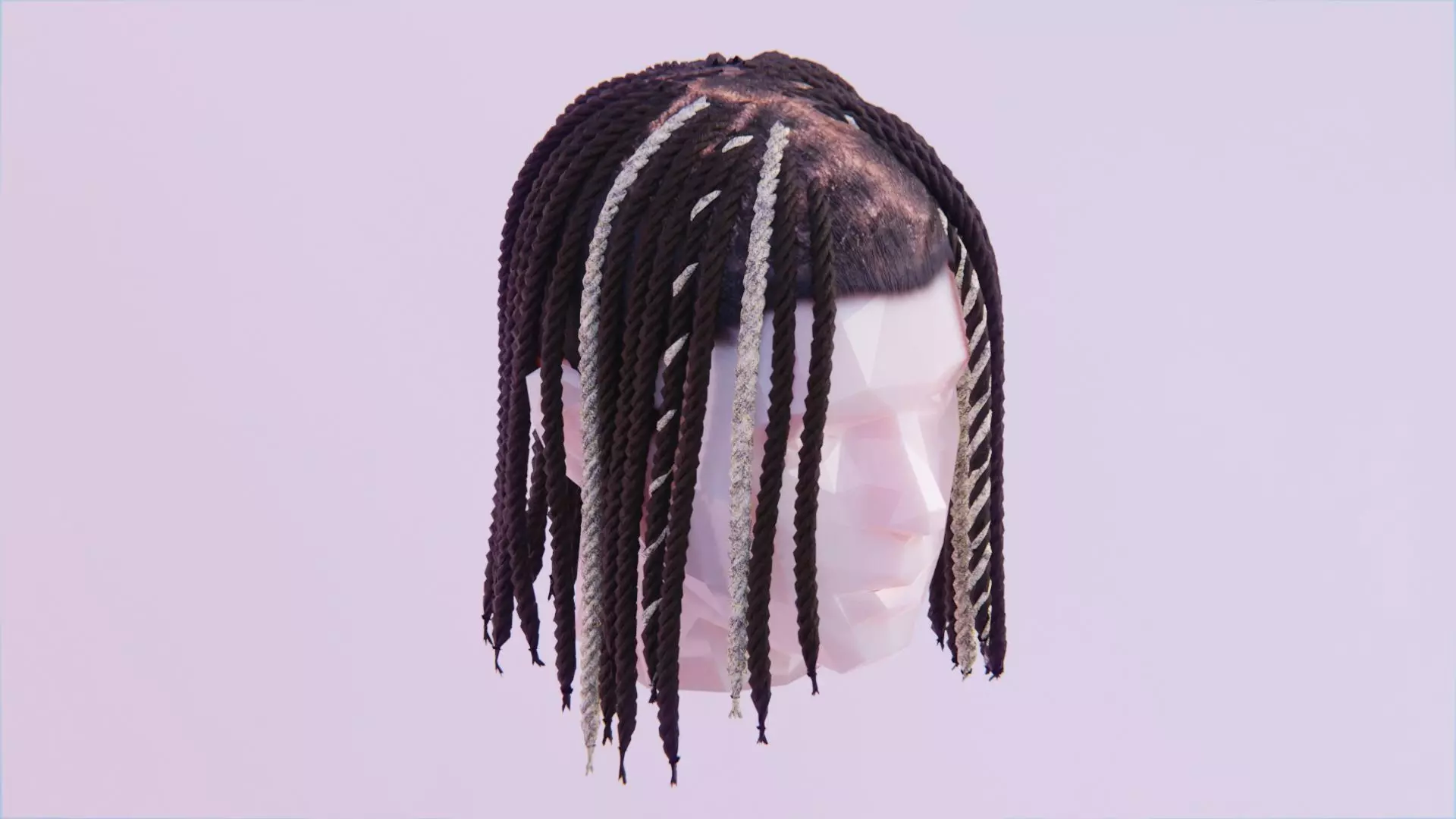 King Von Medium Braided Dreads - Partly Bleached Low-poly 3D model_0