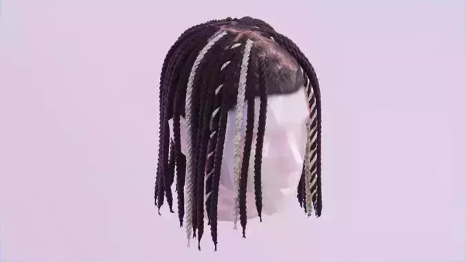 King Von Medium Braided Dreads - Partly Bleached Low-poly 3D model