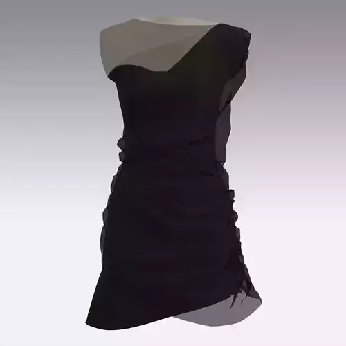 DRESS BLACK RUFFLED ONE SHOULDER ASYMETRIC