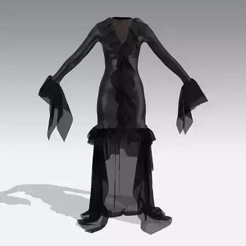 DRESS BLACK LEATHER RUFFLED VUAL DRESS