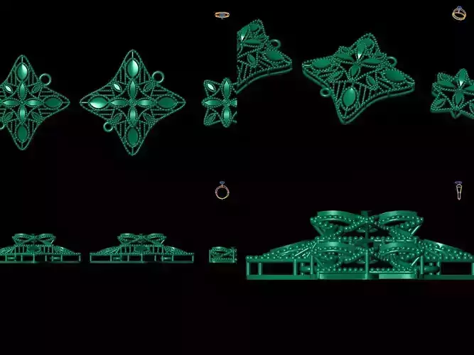 Pendant Set 9 christmas tree decorated with lights 3D print model