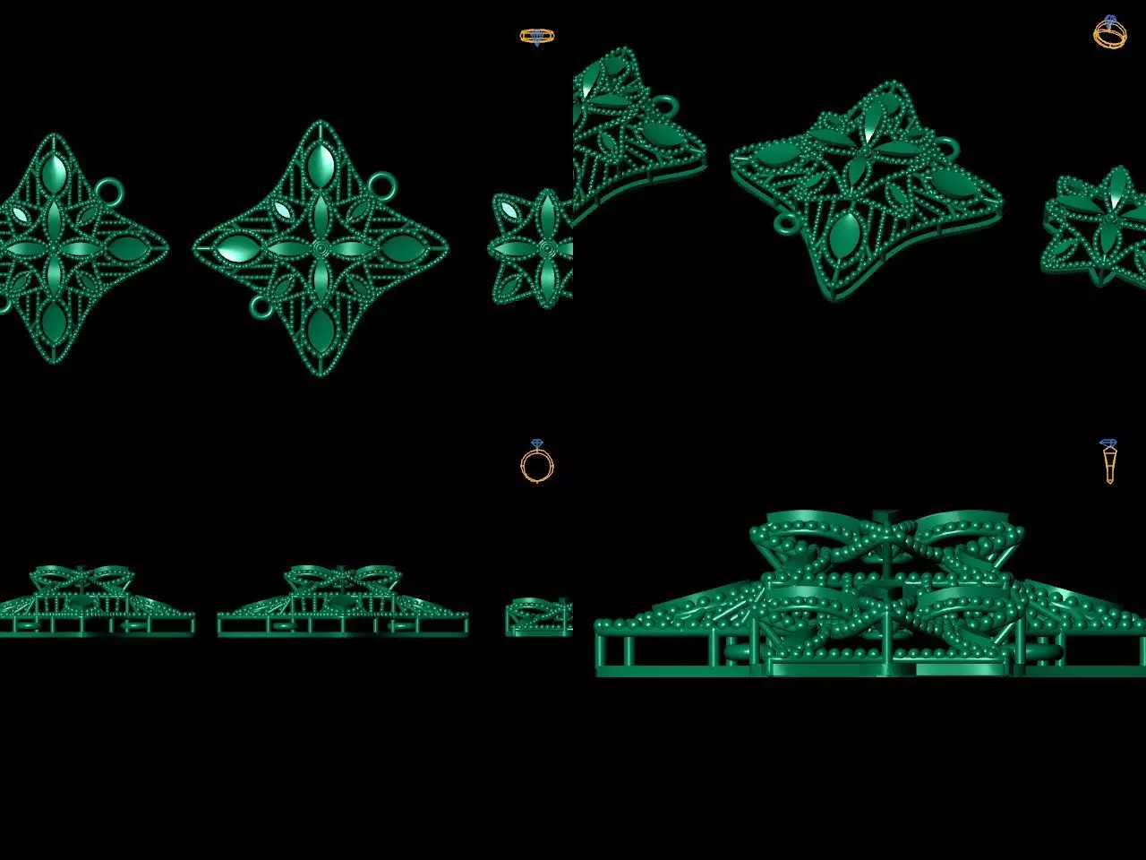 Pendant Set 9 christmas tree decorated with lights 3D print model_0