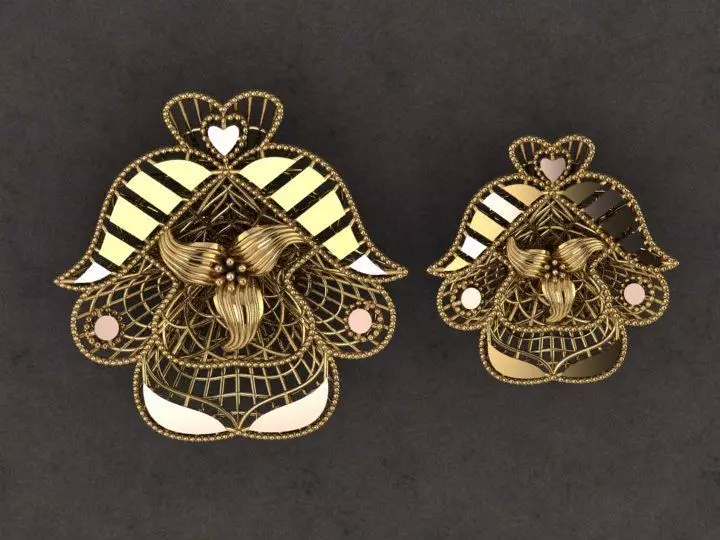 Pendant Set 2 two gold plated brooches 3D print model_0