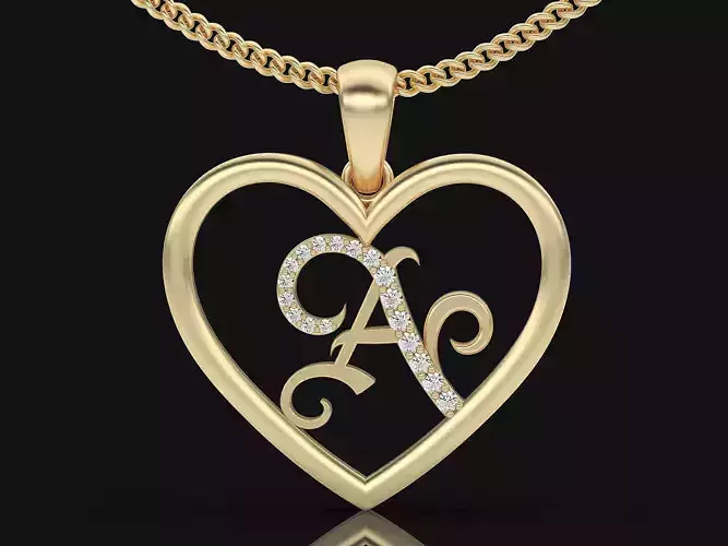 Heart pendant  silver with Alphabet A printable 