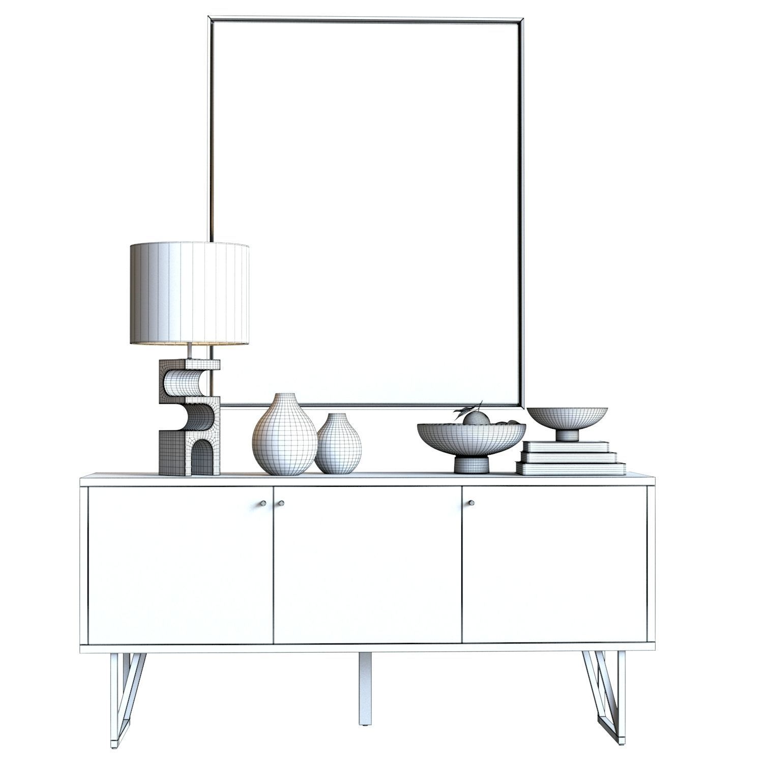 Sideboard Set with Decor 01 - Crate and Barrel Furniture 3D model_3