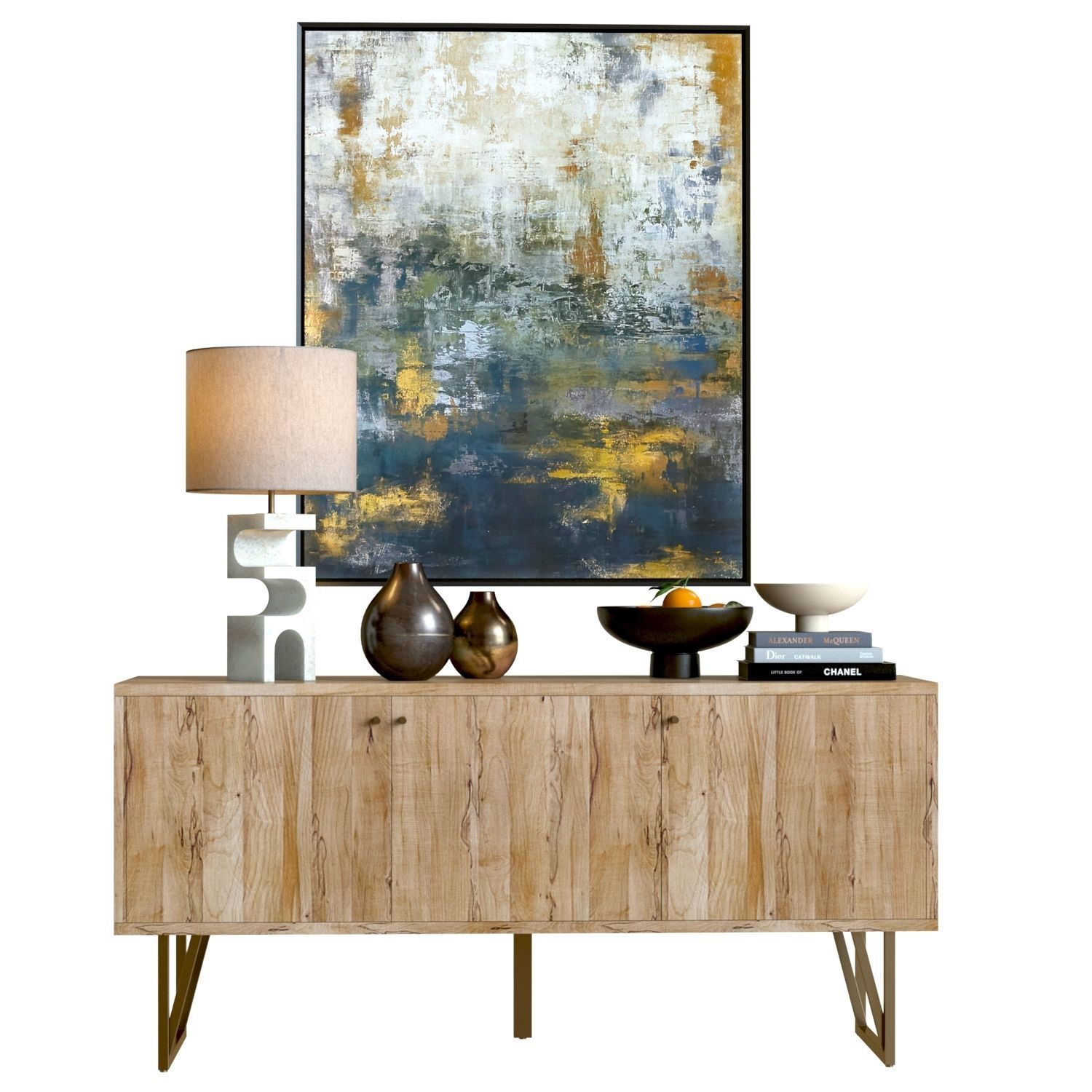 Sideboard Set with Decor 01 - Crate and Barrel Furniture 3D model_2