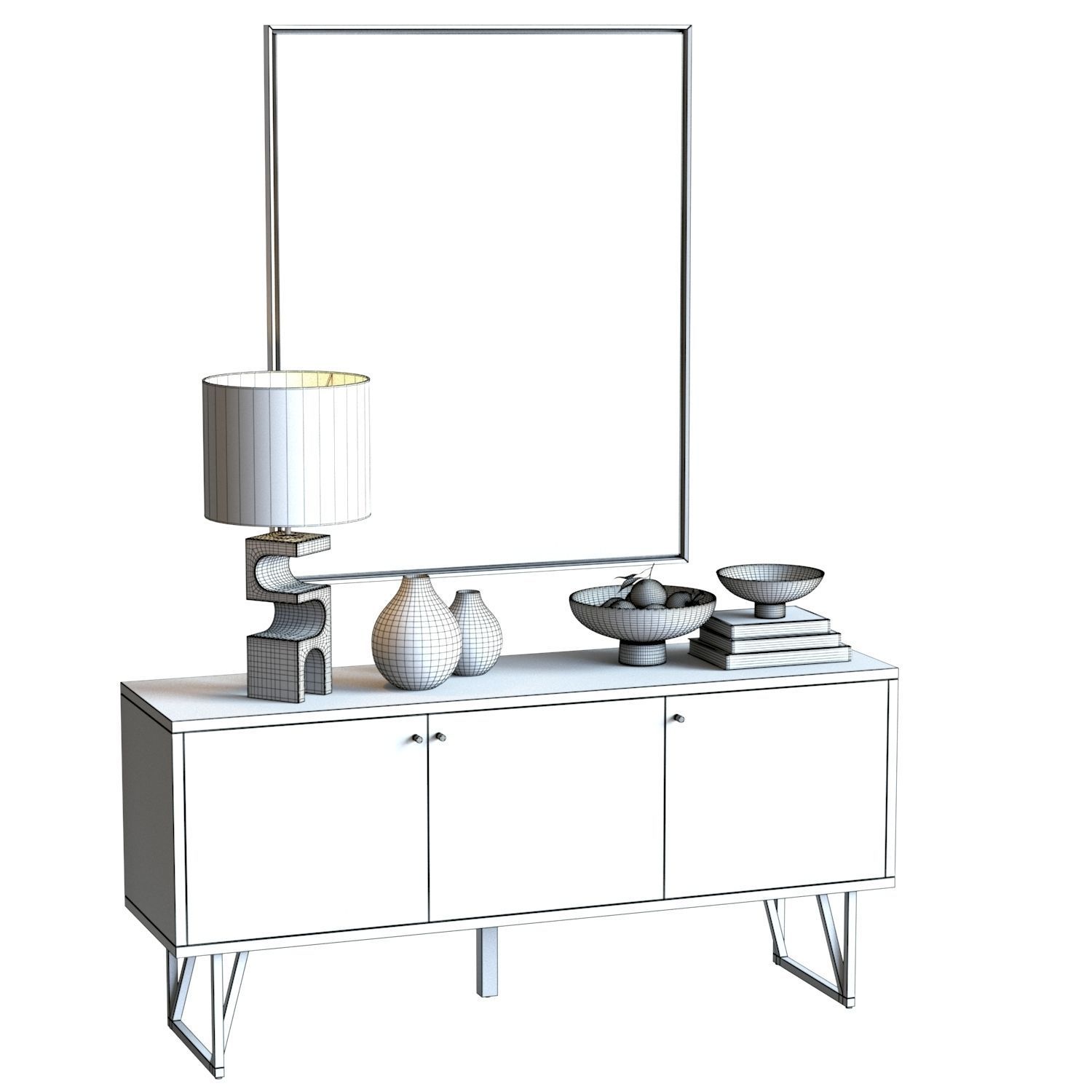 Sideboard Set with Decor 01 - Crate and Barrel Furniture 3D model_1