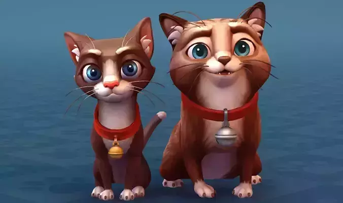 Cats Cartoon Low-poly 3D model