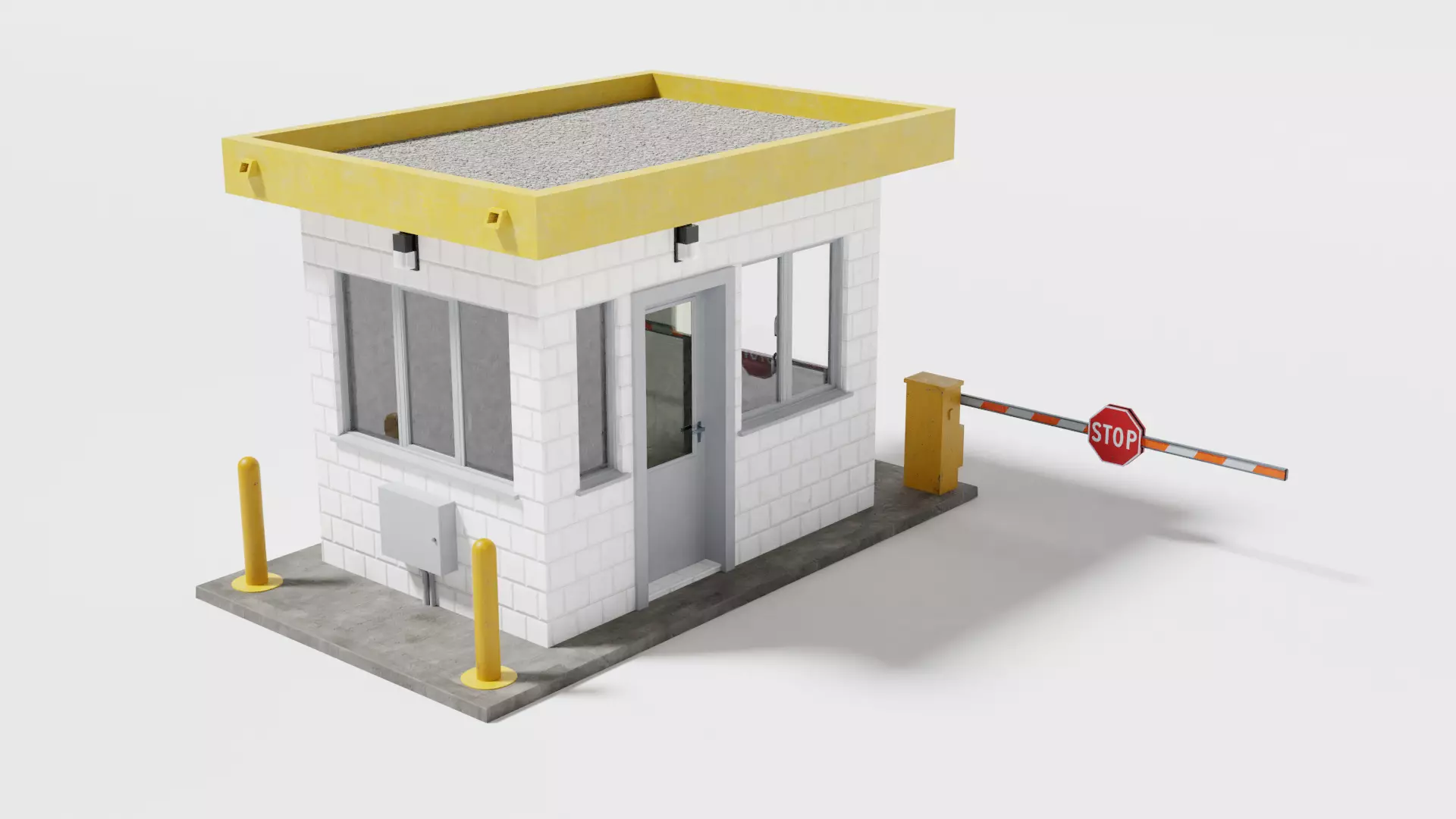 Security guard booth Low-poly 3D model_0