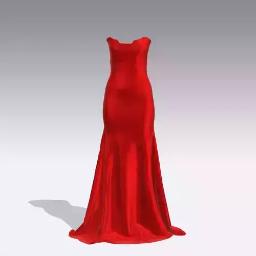 RED  SATIN SILK S DART FISH SKIRT FISH TAIL DRESS HEART NECKLINE