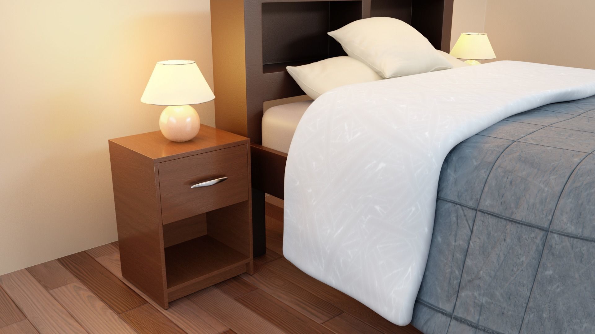 Bedroom with bed and nightstand 3D model_2