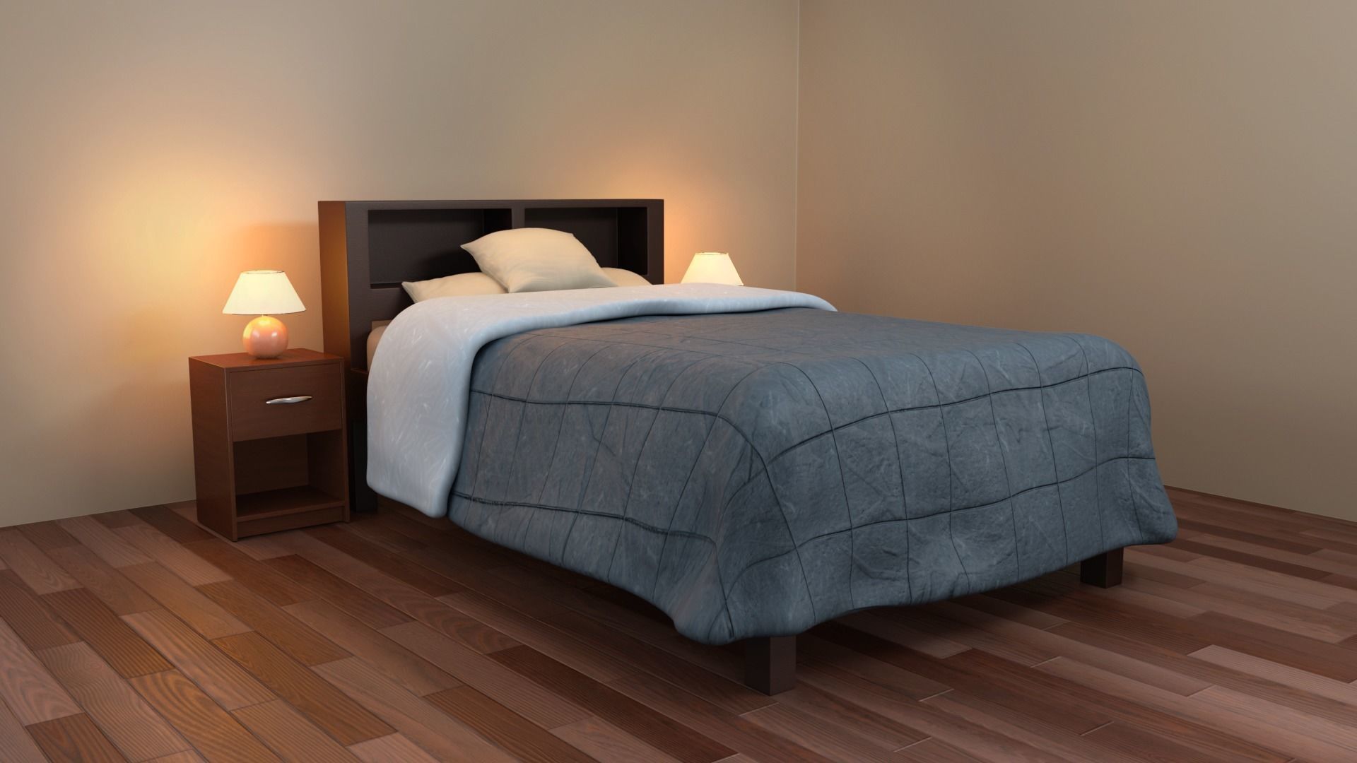 Bedroom with bed and nightstand 3D model_1