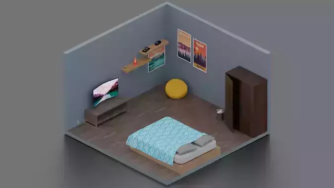 room 3d with bed and tv