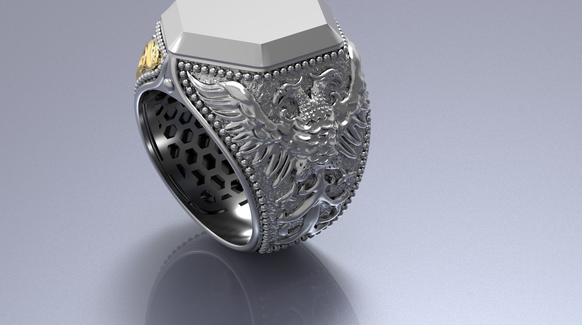 MEN RING WITH EAGLE AND CROSS 3D print model_9