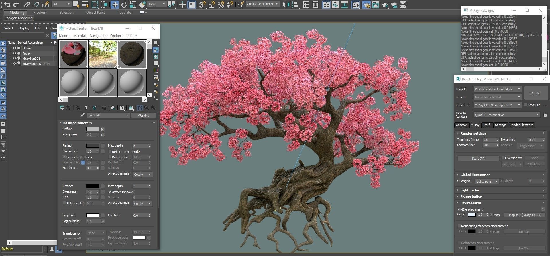 Ancient cherry blossoms or Sakura or Prunus Cerasus Low-poly 3D model_16