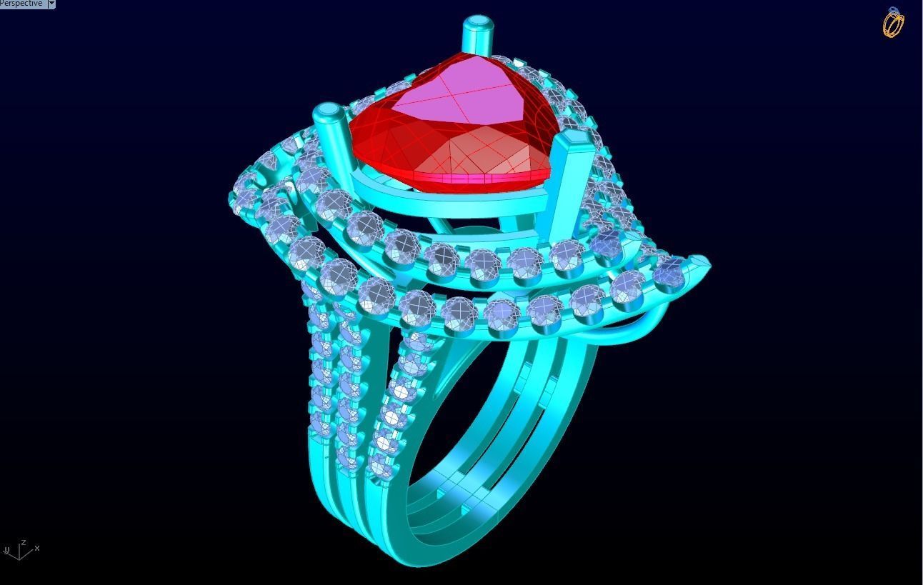 Gemstone rings - Heart stone ring - Diamond rings 3D print model_11
