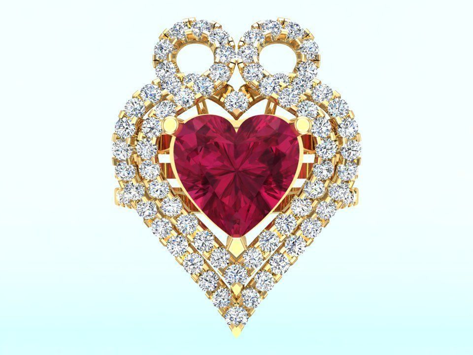 Gemstone rings - Heart stone ring - Diamond rings 3D print model_5