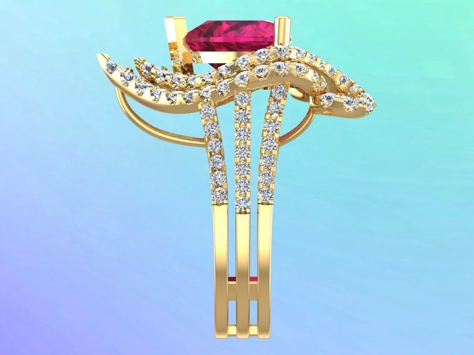 Gemstone rings - Heart stone ring - Diamond rings 3D print model_6