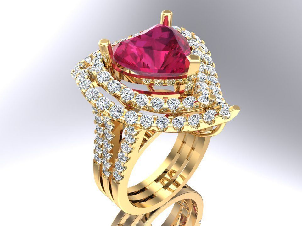 Gemstone rings - Heart stone ring - Diamond rings 3D print model_1