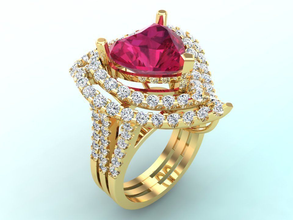 Gemstone rings - Heart stone ring - Diamond rings 3D print model_3