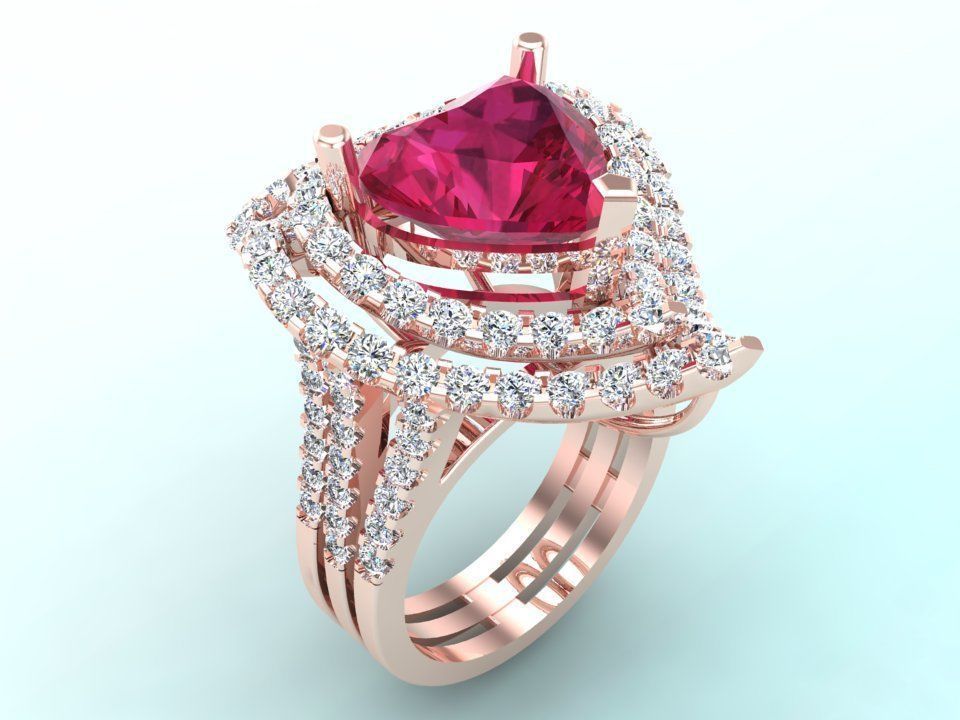 Gemstone rings - Heart stone ring - Diamond rings 3D print model_2