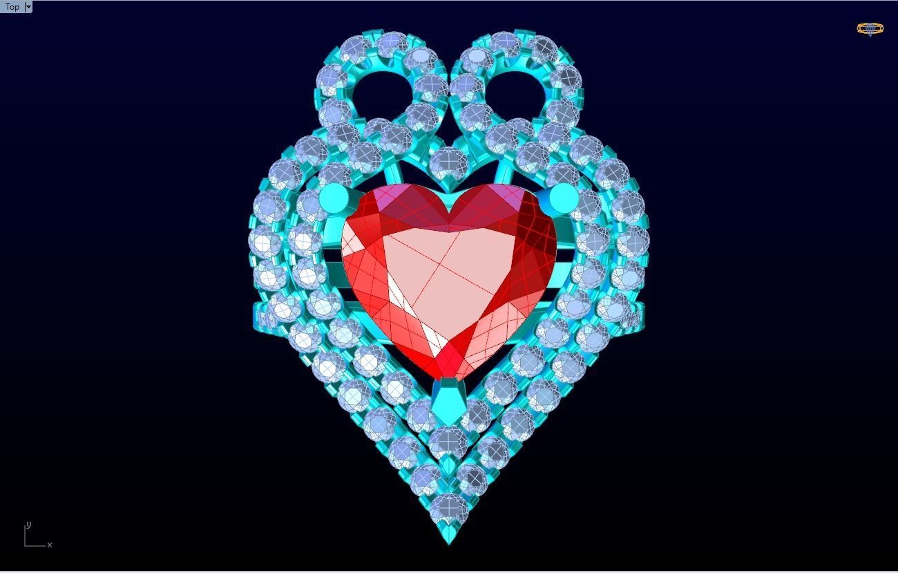 Gemstone rings - Heart stone ring - Diamond rings 3D print model_12