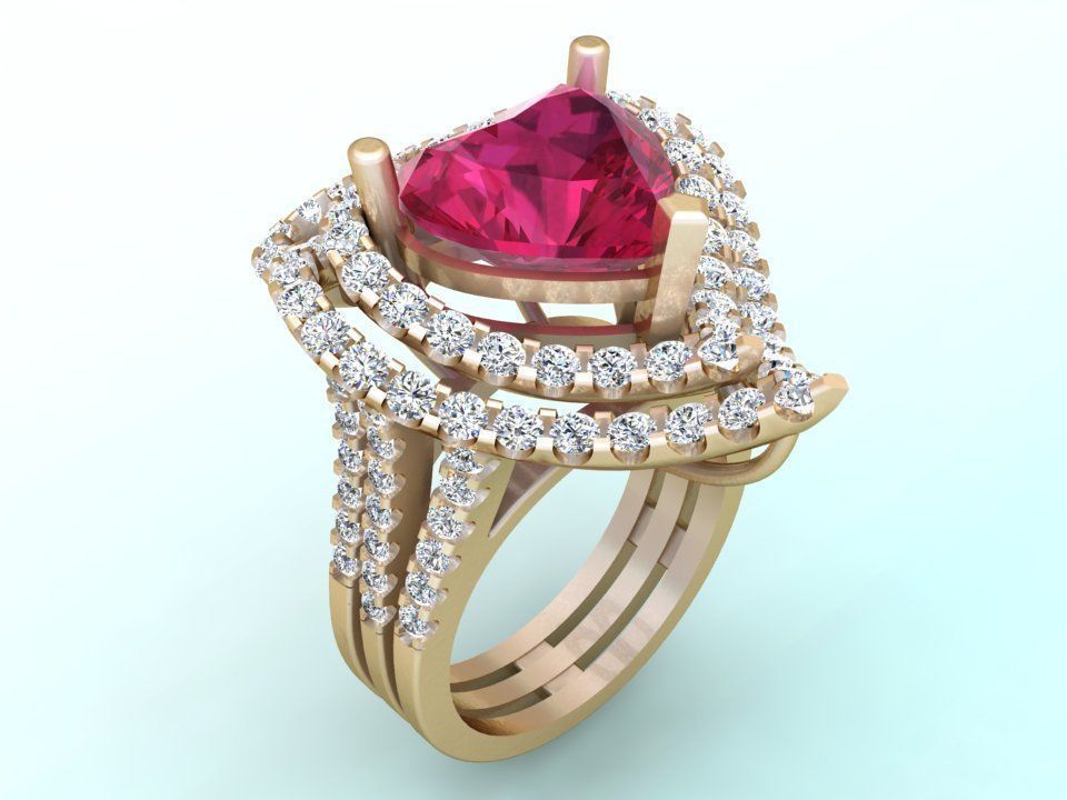 Gemstone rings - Heart stone ring - Diamond rings 3D print model_4