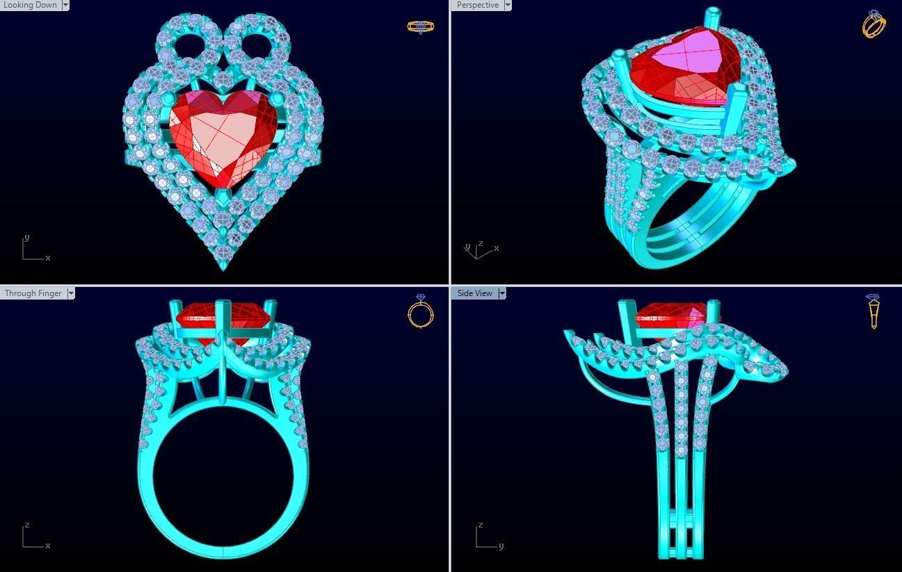 Gemstone rings - Heart stone ring - Diamond rings 3D print model_8