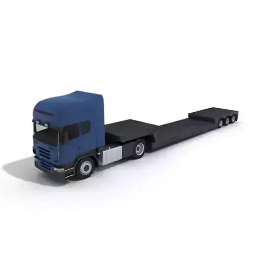 Truck With Blue Cab And Black Trailer