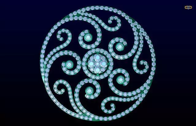 Brooch circular design with diamonds 3D print model_0