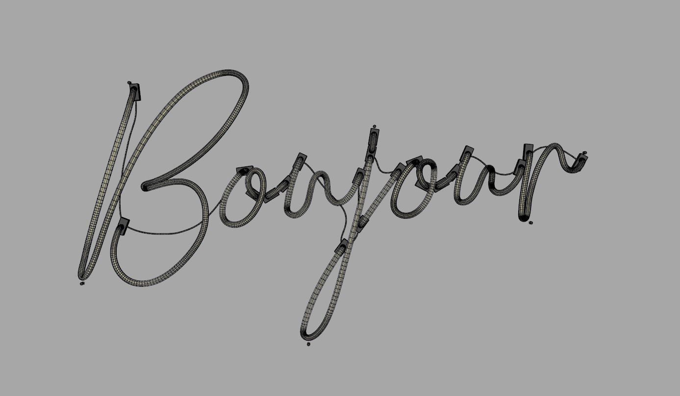 Bonjour - Neon Sign 3D model_7