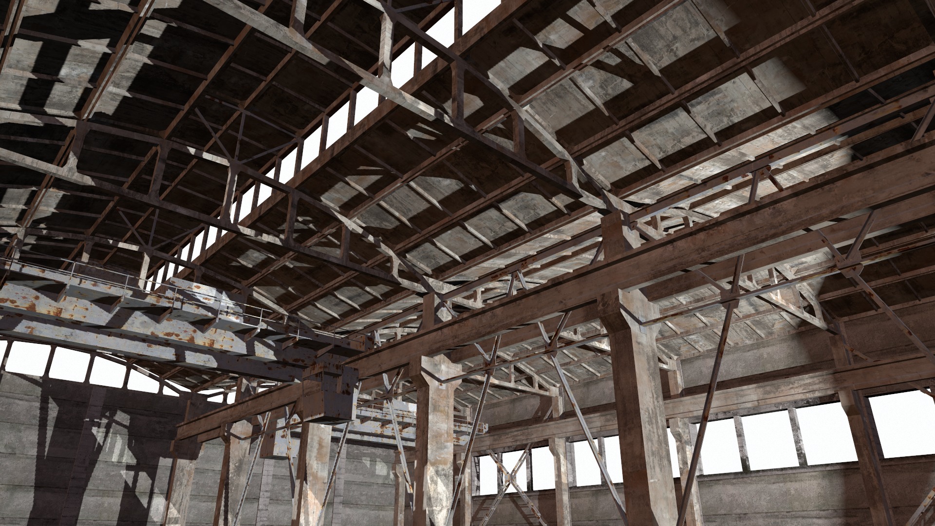 hangar empty warehouse Low-poly 3D model_7