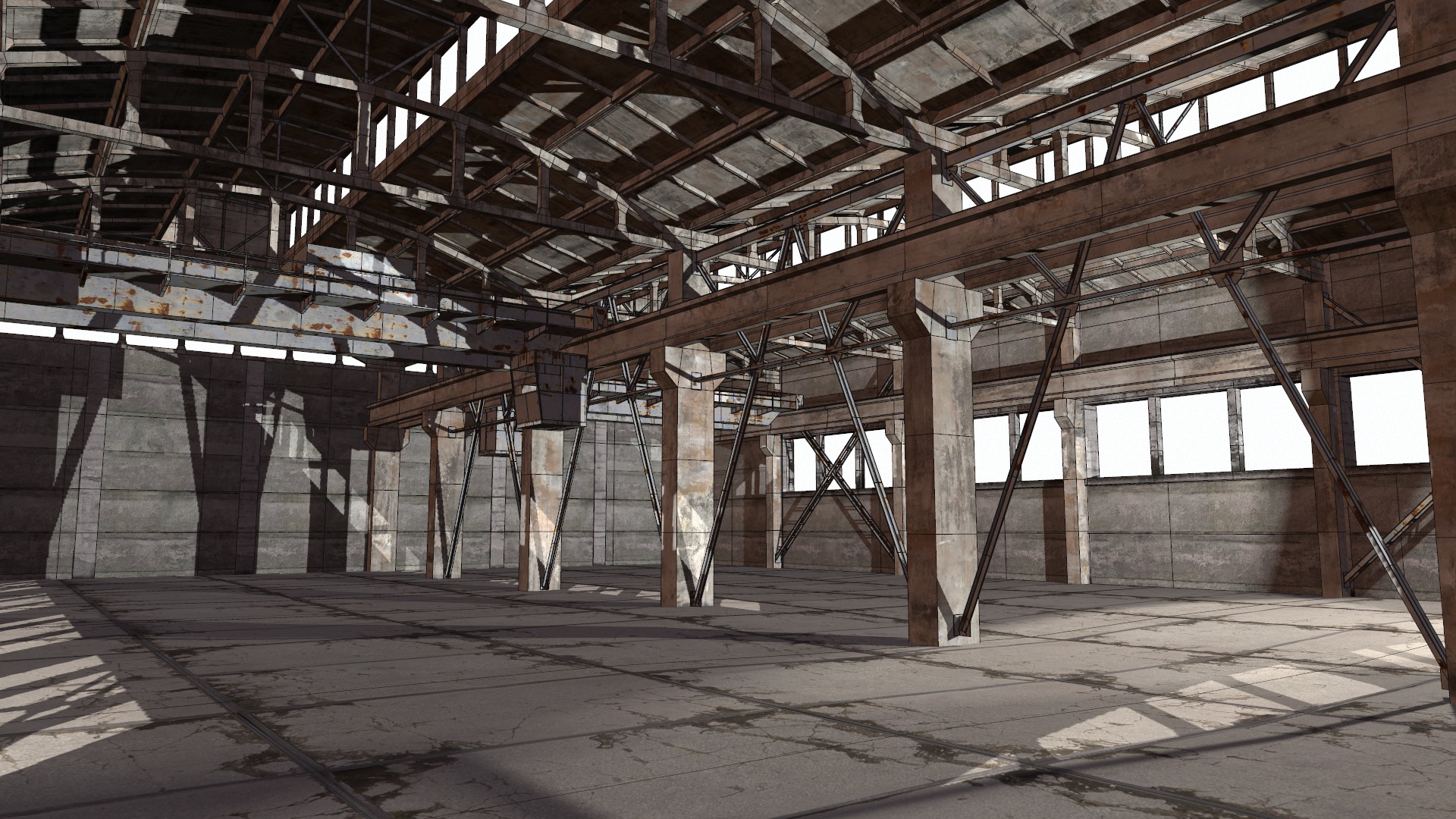 hangar empty warehouse Low-poly 3D model_3