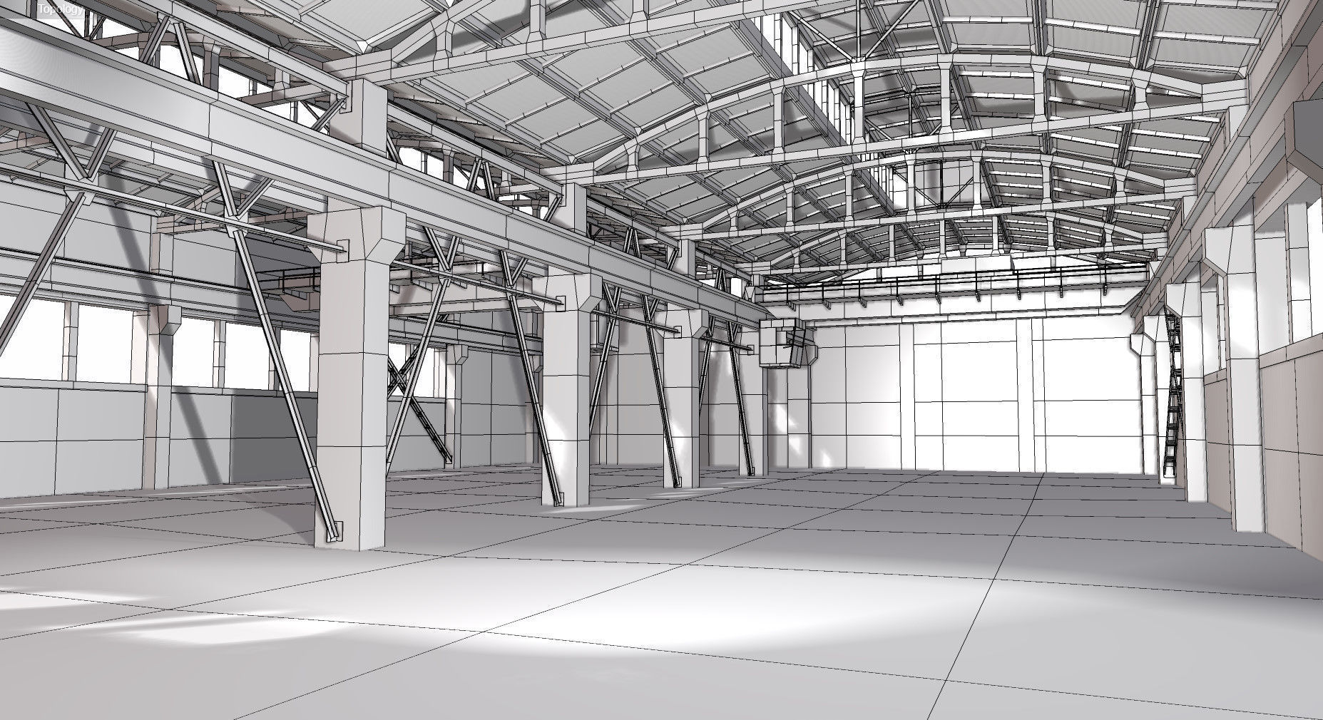 hangar empty warehouse Low-poly 3D model_10