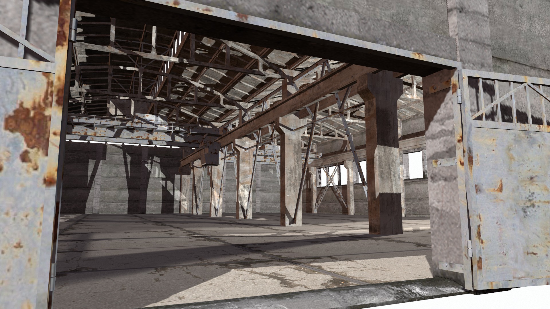hangar empty warehouse Low-poly 3D model_6