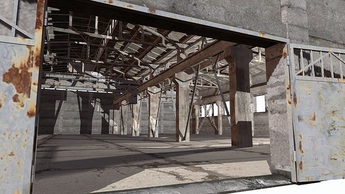 hangar empty warehouse Low-poly 3D model 6