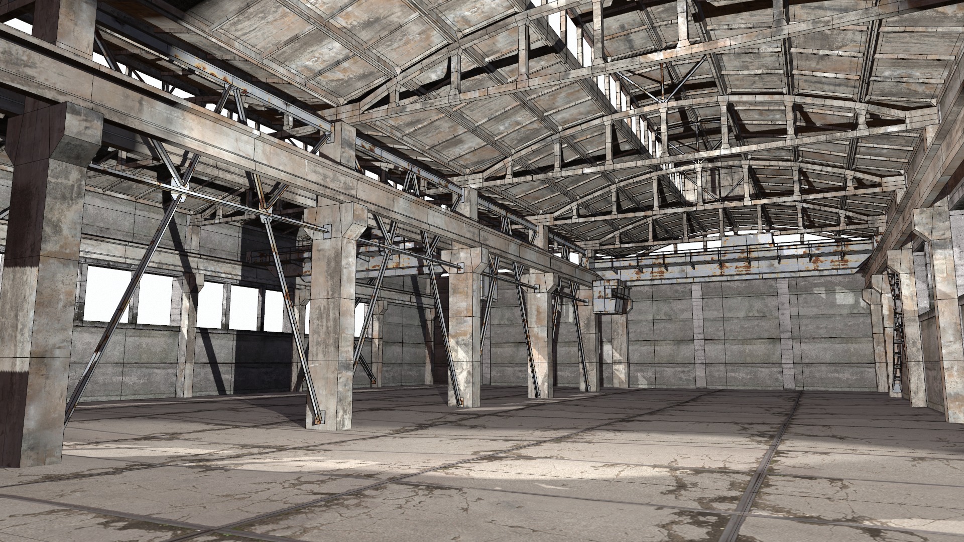 hangar empty warehouse Low-poly 3D model_2