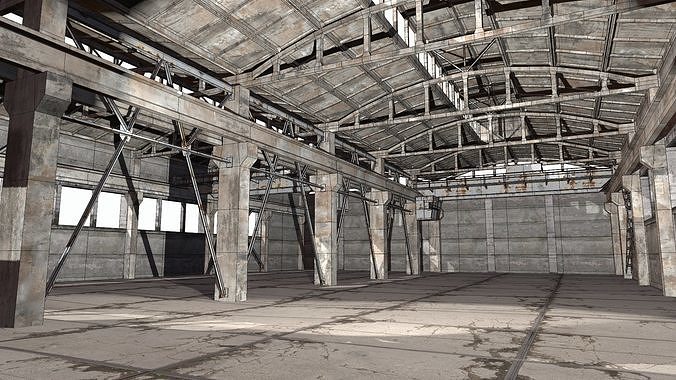 hangar empty warehouse Low-poly 3D model 2