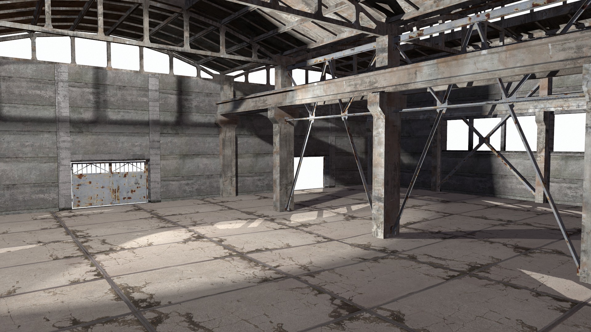 hangar empty warehouse Low-poly 3D model_4
