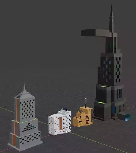 Low-Poly Buildings - 4 different models