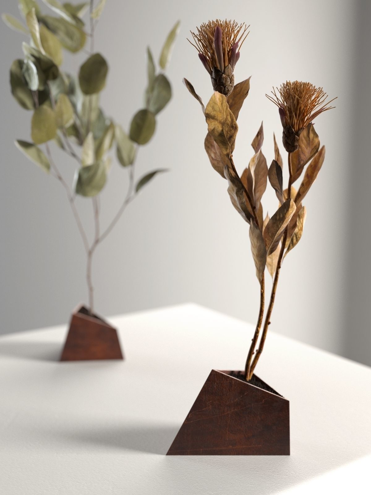 Ikebana 5 two eucalyptus trees on table 3D model_1