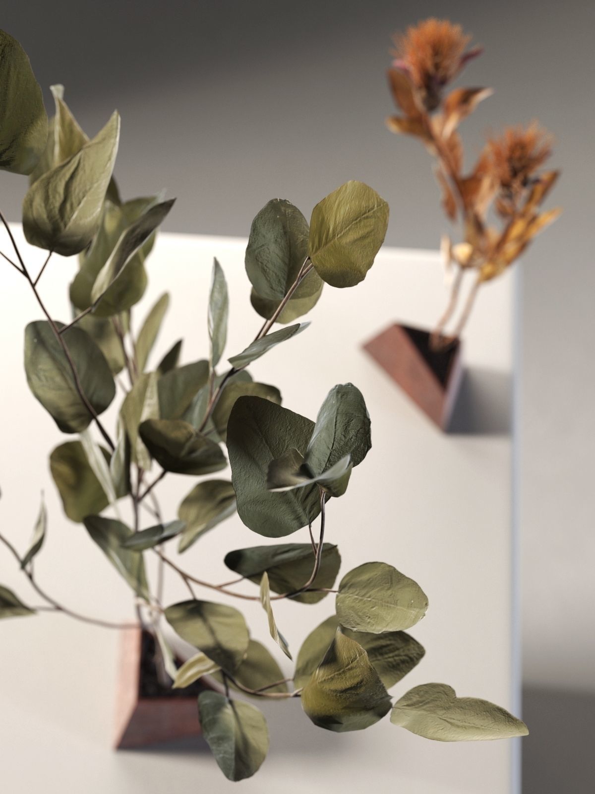 Ikebana 5 two eucalyptus trees on table 3D model_2