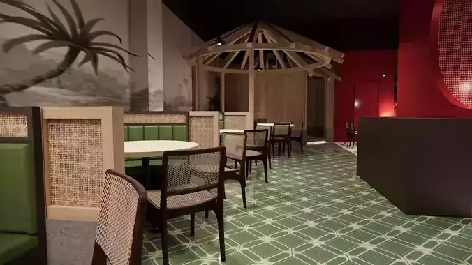 Highly restored Chinese restaurant design scheme Low-poly 3D model