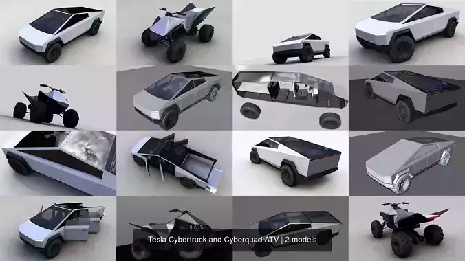 Tesla Cybertruck and Cyberquad ATV 3D Model Collection